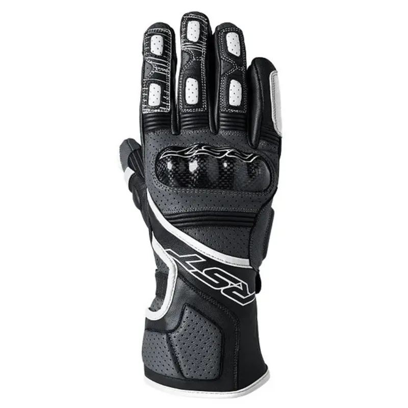 Nová Kolekce Sportovní kožené rukavice RST FULCRUM CE – Černo-bílá Karbonový chránič a profesionální racing look - Velikosti XS