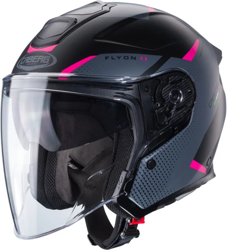 Oblíbený Caberg Flyon II Boss Trysková přilba černá matná/růžová - XL (61/62)