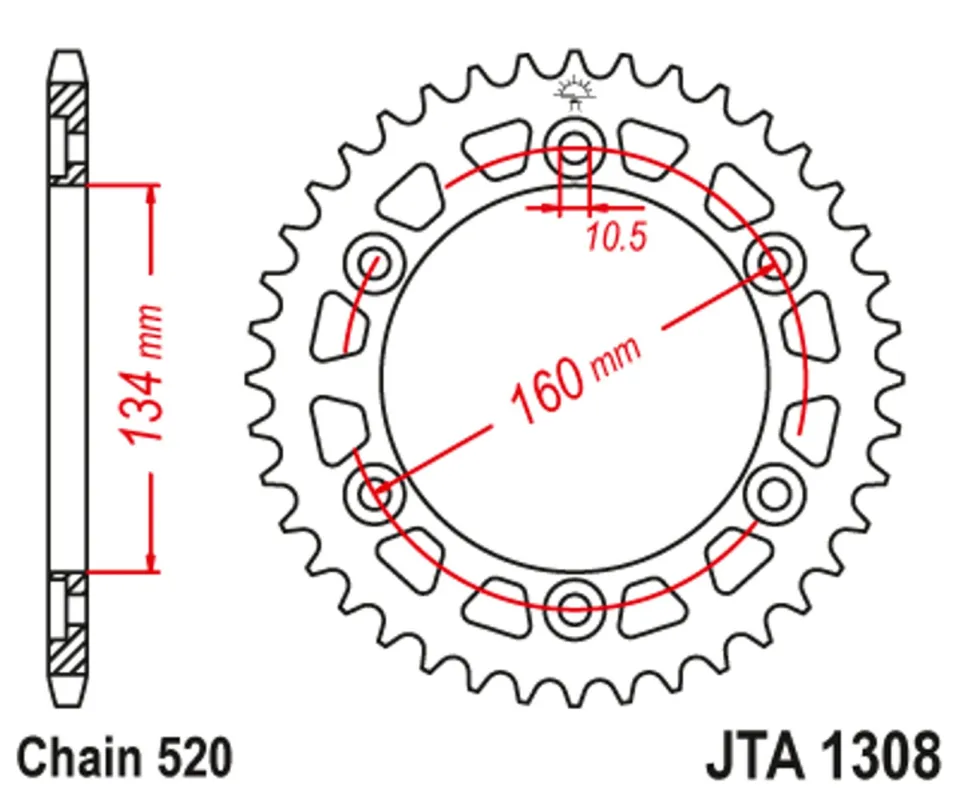 Akční Cena Hliníková řetězová rozeta JT JTA 1308-44BLK 44 zubů, 420 černá