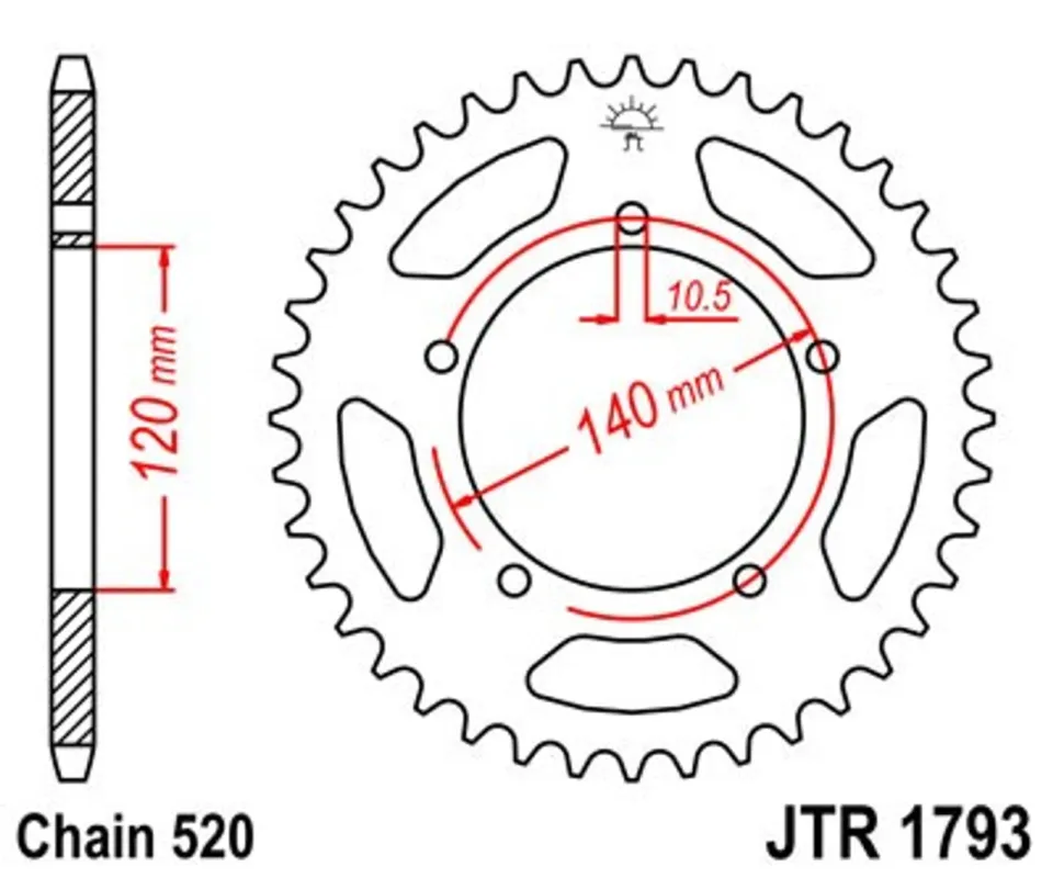 Nejprodávanější Řetězová rozeta JT JTR 1793-45 45 zubů, 520